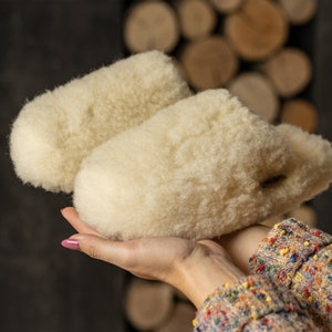 Fleece Wool Slippers for Women Fluffy Sheep Felted Slippers Natural Clothing Eco Friendly Sustainable Gifts image 8