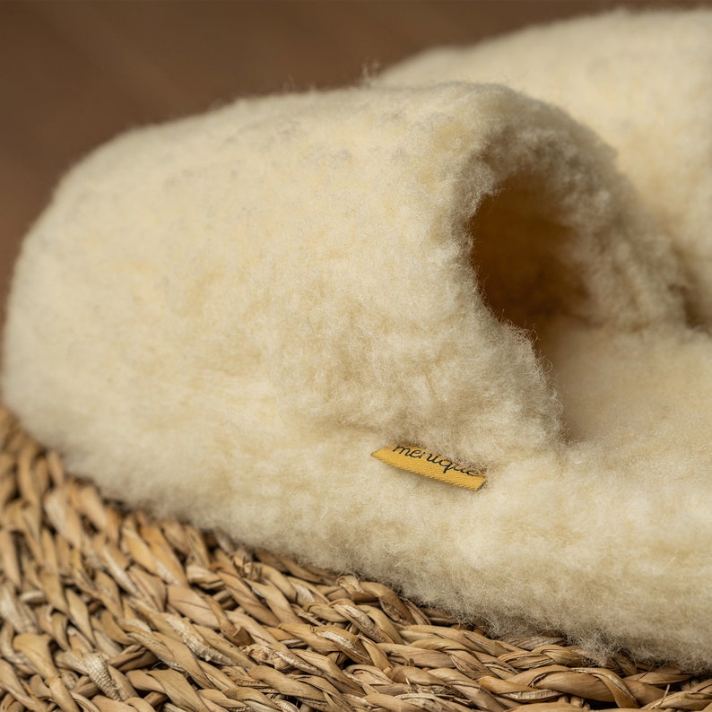 Fleece Wool Slippers for Women Fluffy Sheep Felted Slippers Natural Clothing Eco Friendly Sustainable Gifts image 5