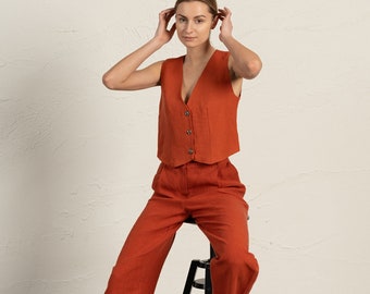 Womens Linen Vest Linen Vest Cropped Vest Crop Vest V Neck Vest for Women Vest Top Linen Formal Vest Suit Vest Tailored Vest Waistcoat AVA