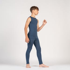 Merino Wool Base Layer Set for Kids Sleeveless Tank Top & Leggings for Toddler Matching Loungewear Set Natural Clothing Denim