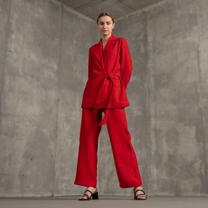 Linen Jacket with Belt Sloan in pure red color