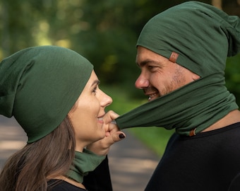 100% Merino Wool Neck Gaiter for Men & Women Organic Large Ski Mask from Dust Wind Sustainable Couple Gifts Dark Green