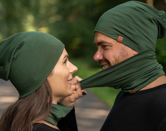 100% Merino Wool Neck Gaiter for Men & Women Organic Large Ski Mask from Dust Wind Sustainable Couple Gifts Dark Green