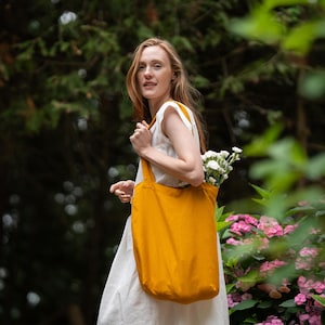 Reusable Linen Tote Bag Spicy Yellow