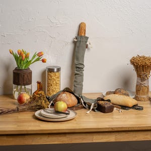 Broodzak van linnen, stokbroodzak, natuurlijke broodzak, stokbroodzak, herbruikbare broodzak, linnen stokbroodzak