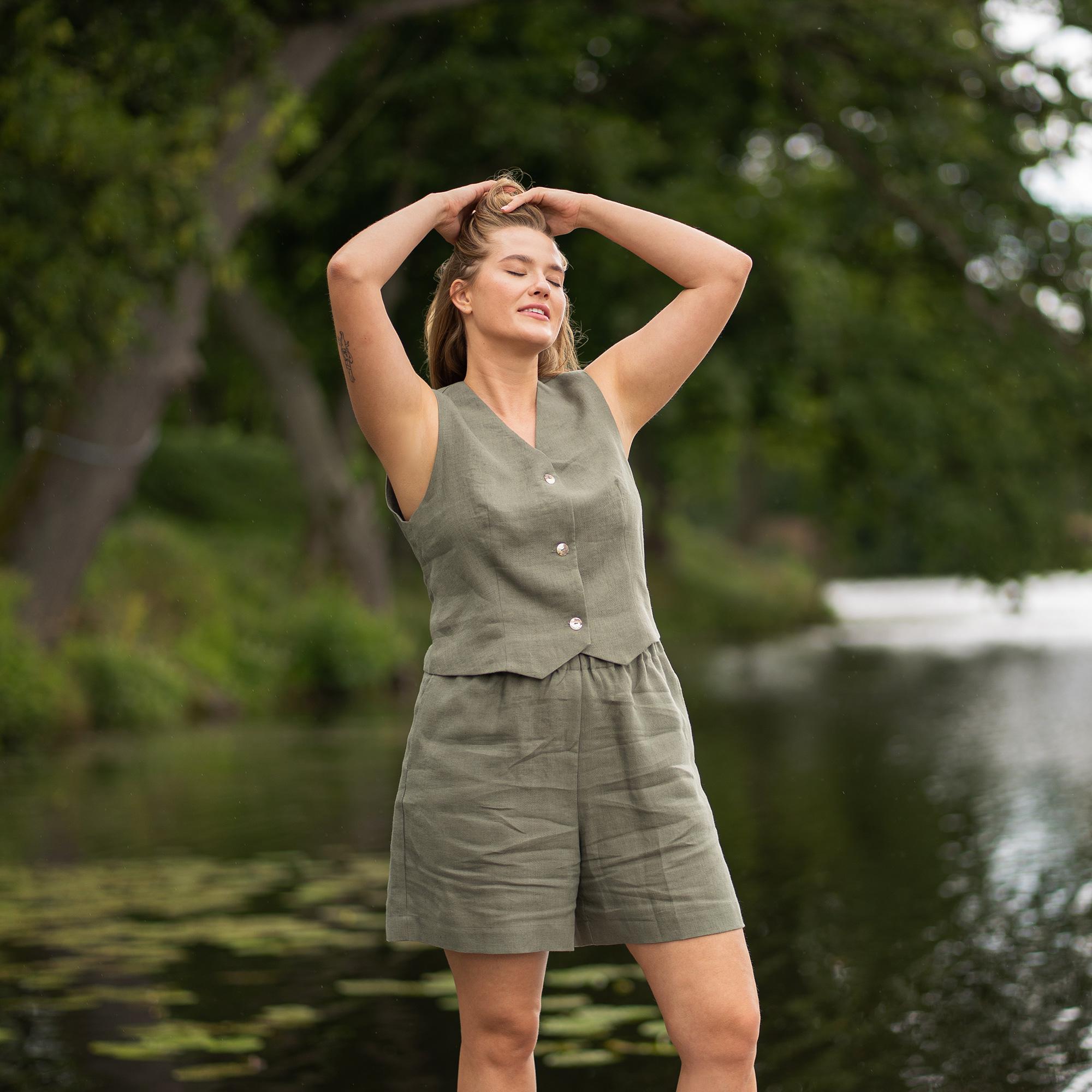 Womens Linen Vest Linen Vest Cropped Vest Crop Vest V Neck Vest