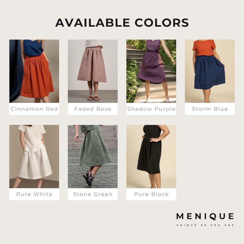 Midi Linen Skirt High Waisted Skirt with Pockets Pleated Skirt for Women Natural 100% Linen Summer Clothes SOPHIA image 10