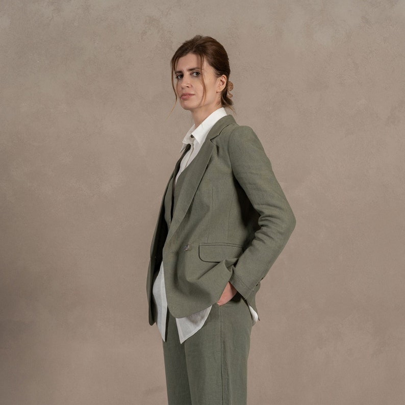 Linen Suit Jacket Quin in stone green color
