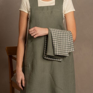 unisex japanese style cross-back apron in stone green