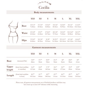 Cecilia dress sizing chart