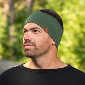 Diademas de lana merino para mujer y hombre, banda para el pelo suave, bandas para el sudor, accesorios de verano para exteriores, verde oscuro imagen 4