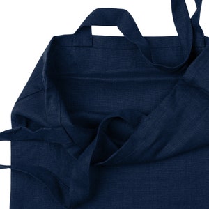 Reusable linen tote bag in shadow storm blue