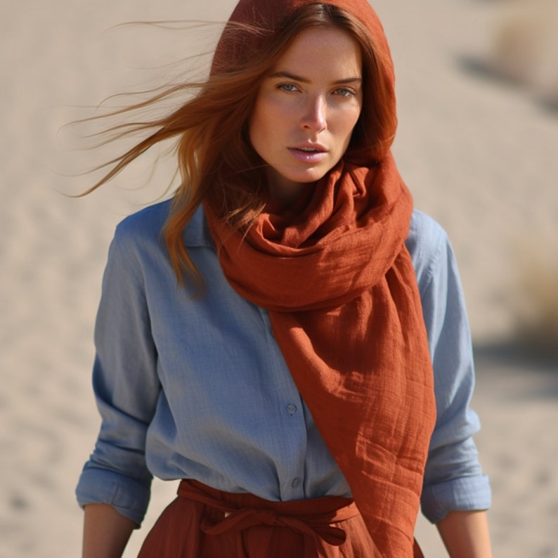 women scarf in cinnamon red color