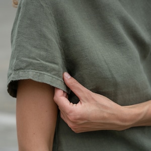 Pure Linen T-Shirt for Summer Linen Blouse for Women Short Sleeve Linen Top EMMA Stone Green image 8