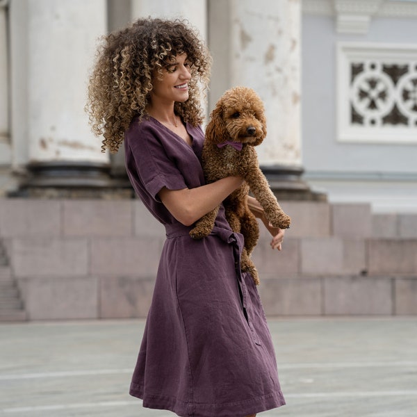 Ready to Ship / Linen Wrap Dress Linen Dress for Women Sun Dress Summer Dress Spring Dress for Wedding Guest ELIANA