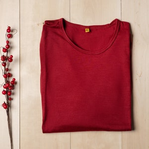 Merino Wool Women's Long Sleeve Shirt Organic Crewneck Sweatshirt Thermal Lounge Wear Sustainable Clothing Gifts 160gsm Royal Cherry Red image 6