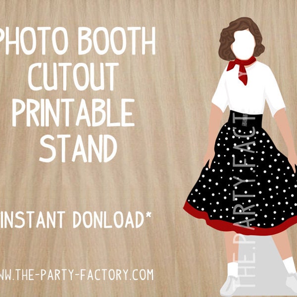 50's themed Girl Photo Booth Cutout Stand Instant Download, PRINTABLE, Digital File