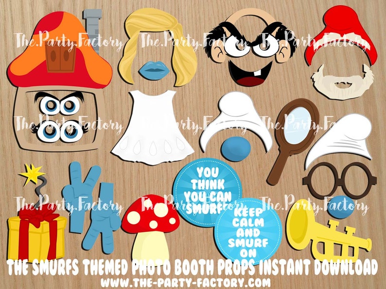 The Smurfs Themed Photo Booth Props Instant Download, PRINTABLES, Digital File image 1