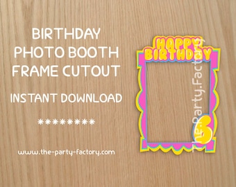 Colorful Birthday Photo Booth Frame Instant Download, PRINTABLE, Digital File