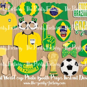 Brazil World Cup Themed Photo Booth Props Instant Download, PDF File, PRINTABLES