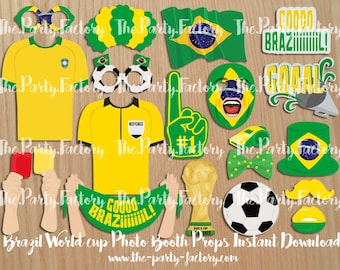 Brazil World Cup Themed Photo Booth Props Instant Download, PDF File, PRINTABLES