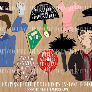 Mary Poppins Photo Booth Props Instant Download, Digital File, PRINTABLES