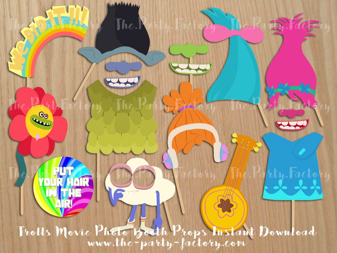 Trolls Themed Photo Booth Props Instant Download PRINTABLES | Etsy