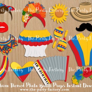 Colombian Themed Photo Booth Props Instant Download, PRINTABLES, Digital File