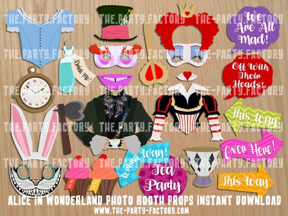 Alice in Wonderland Themed Photo Booth Props Instant Download | Etsy