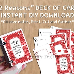 Baraja de cartas con 52 razones por las que te amo, descarga instantánea para parejas, IMPRIMIBLES, archivo digital