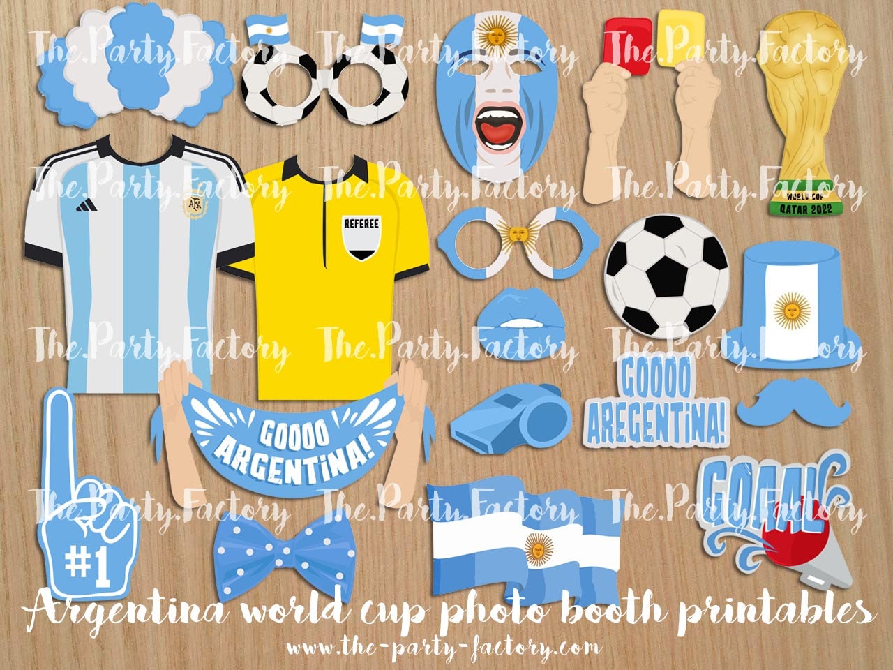 Argentina World Cup Themed Photo Booth Props Instant Download, PDF File, PRINTABLES
