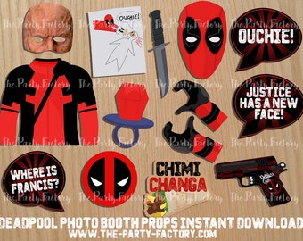 DeadPool Themed Photo Booth Props Instant Download, PRINTABLES, Digital File