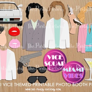Accesorios para fotomatón con temática de Miami Vice, IMPRIMIBLES, descarga instantánea