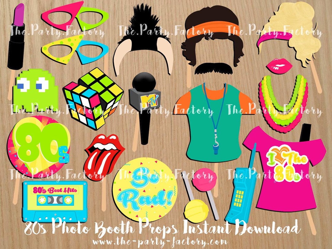 80's Theme Photo Booth Props Instant Download, PRINTABLES, Digital File ...