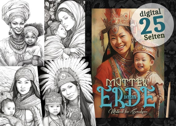 Mütter dieser Erde Graustufen Malbuch für Erwachsene: Mutter mit Kind Malbuch  |  Graustufen| Malbuch zum ausdrucken |  digital download