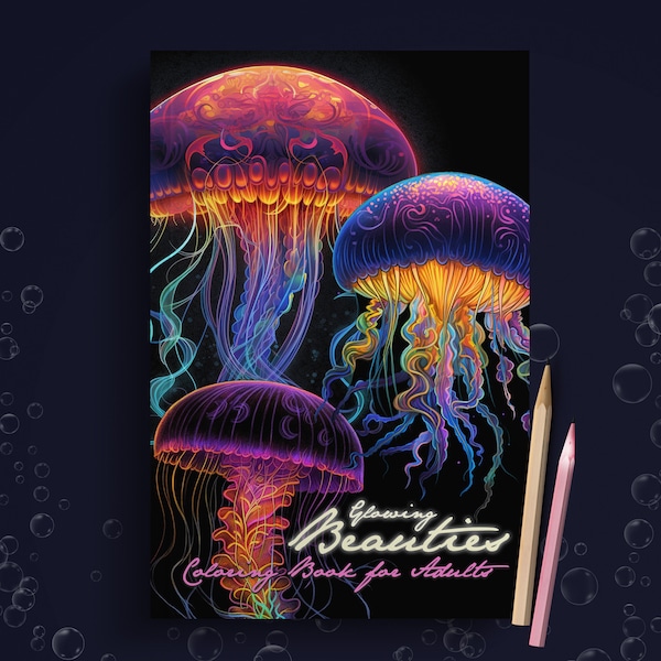 Glowing Beauties Tiefsee Quallen Ozean Graustufen Malbuch für Erwachsene  Meerestiere Ausmalbuch | Leuchtende Tiere| Ozean Malbuch| 60 S. A4