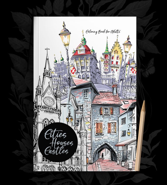 Ciudades Casas Castillos Libro para colorear para adultos Ciudades