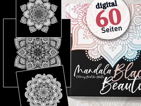 Mandala Malbuch für Erwachsene digital - Mandala Malbuch zum ausdrucken - Mandalas schwarzer Hintergrund - Mandalas Ausmalseiten digital