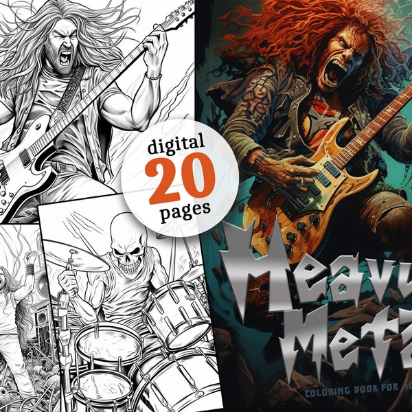 Heavy Metal Malbuch zum ausdrucken Metal Band Malbuch digital  | Heavy Metal Ausmalbuch zum ausdrucken | Malvorlagen Heavy Metal Geschenk