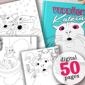 Crazy Cats Coloring Book for Adults Funny, Confused, Freaky Cats Coloring Book Pages Cats Coloring Book to Print PDF
