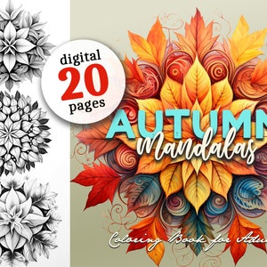 Autumn Mandalas Coloring Book to Print Mandala Grayscale Coloring Pages Autumn Grayscale Coloring Book Pages Mandala Coloring Pages Digital Download