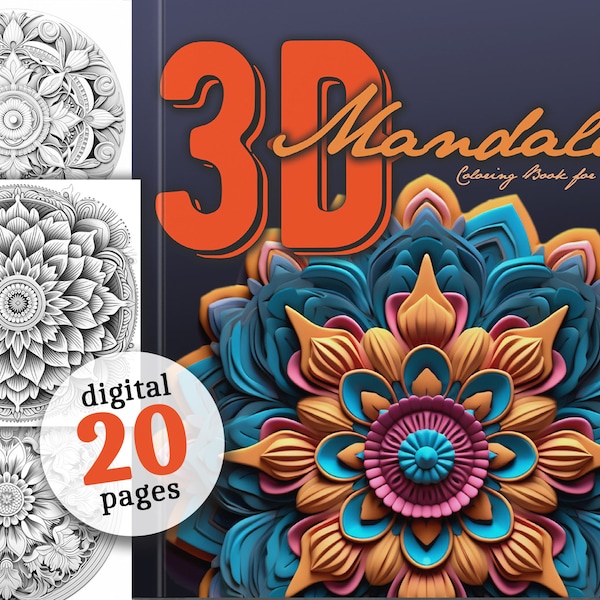 3D Mandalas Grayscale Coloring Book Printable Mandala Coloring Book digtial Mandalas 3D Coloring Book Grayscale download | Mandala coloring page