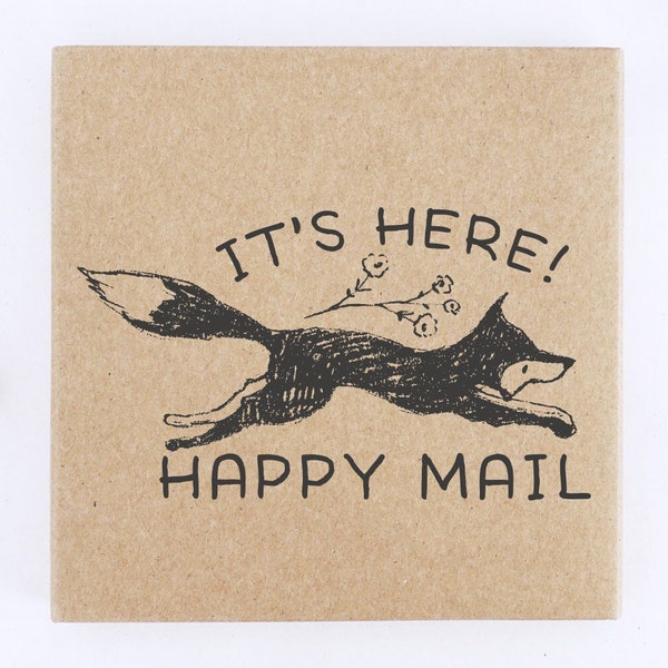 Country Fox Happy Mail Shipping Stamp | It's Here Etsy Parcel Package | Hand Drawn Farmhouse Design | Whimsical Cottage Core Flowers | P02