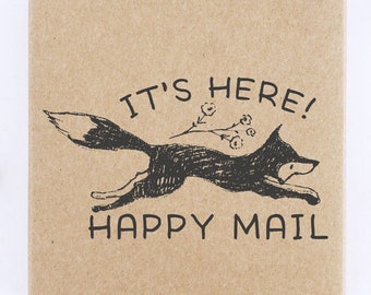 Country Fox Happy Mail Shipping Stamp | It's Here Etsy Parcel Package | Hand Drawn Farmhouse Design | Whimsical Cottage Core Flowers | P02