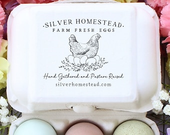 Egg Carton Stamp 2.5x3 inch | Farmhouse Branch Nest Hen | Fits iMagic Half Dozen Square Size | Farmers Market Eggs | I05