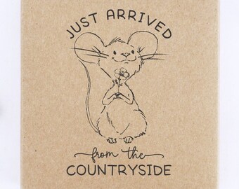 Country Mouse Happy Mail Shipping Stamp | Just Arrived Countryside Package | Hand Drawn Farmhouse Design | Whimsical Cottage Core | P01