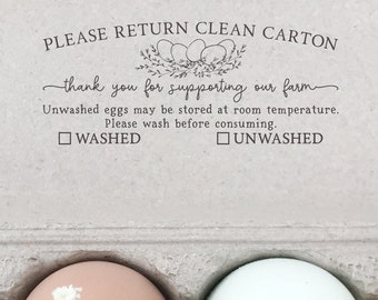 Egg Carton Rubber Stamp | 3x1.25 inch Please Return Clean Carton Thank You Supporting | Washed Unwashed Checkbox | Safe Egg Handling | F17