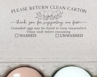 Egg Carton Rubber Stamp | 3x1.25 inch Please Return Clean Carton Thank You Supporting | Washed Unwashed Checkbox | Safe Egg Handling | F17