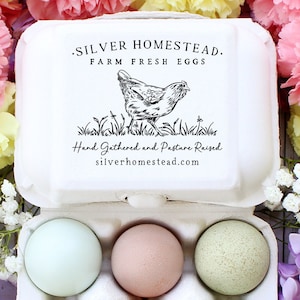 Egg Carton Rubber Stamp 2.5x3 inch | Pasture Raised Easter Egger Rainbow Eggs | Fits iMagic Half Dozen Size | Farmers Market Packaging | I02