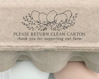 Egg Carton Rubber Stamp | 3x1.25 inch Please Return Clean Carton Thank You Supporting | Farm Fresh Nest Hen Design | Safe Egg Handling | F12